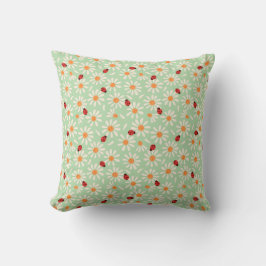 Cojín Decorativo Spring Ladybugs and Daisies Throw Pillow