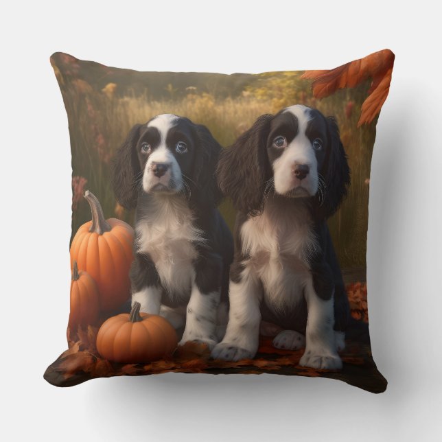 Cojín Decorativo Springer Spaniel Puppy Autumn Delight Pumpkin (Anverso)