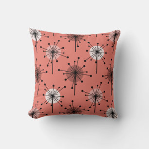 Cojín Decorativo Sputnik Starburst de la era atómica flor de salmón