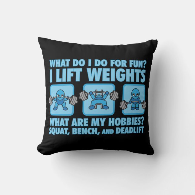 Cojín Decorativo Squat, Bench Press, Deadlift - Hobbies - Kawaii (Anverso)