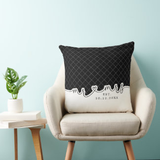Cojín Decorativo Sr. Sra. Heart Script Black White Boda Pillow
