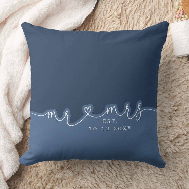 Cojín Decorativo Sr. Sra. Heart Script Dusty Blue Boda Pillow (Manta)