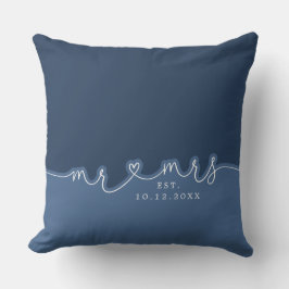 Cojín Decorativo Sr. Sra. Heart Script Dusty Blue Boda Pillow