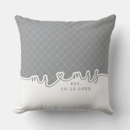 Cojín Decorativo Sr. Sra. Heart Script Gray White Boda Pillow