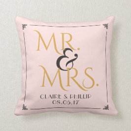 Cojín Decorativo Sr. y señora rosados Wedding Keepsake del oro el |
