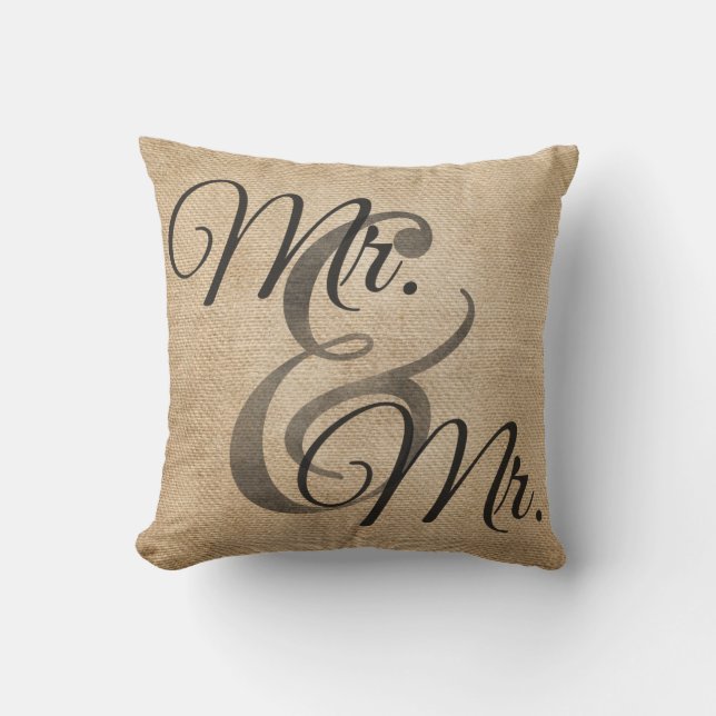Cojín Decorativo Sr. y Sr. Gay Burlap Wedding Personalized (Anverso)