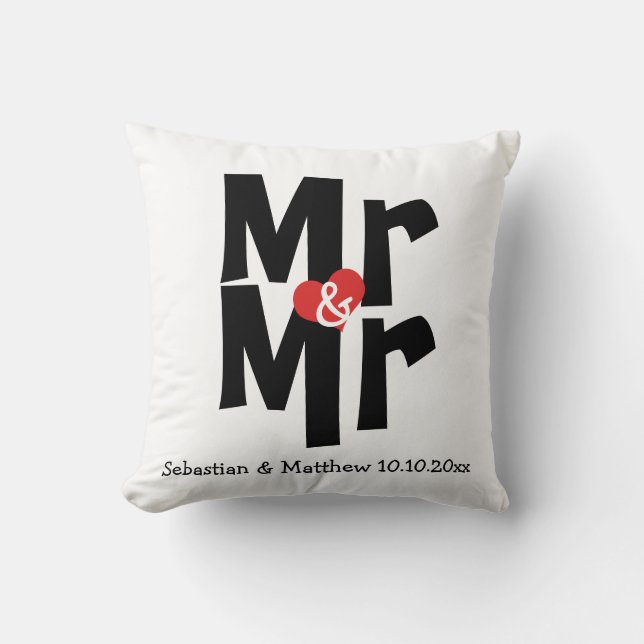 Cojín Decorativo Sr. y Sr. Two Grooms Boda Personalizado (Anverso)