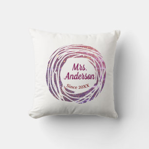 Cojín Decorativo Sra nombre rosa malva borde desde año bodas novia