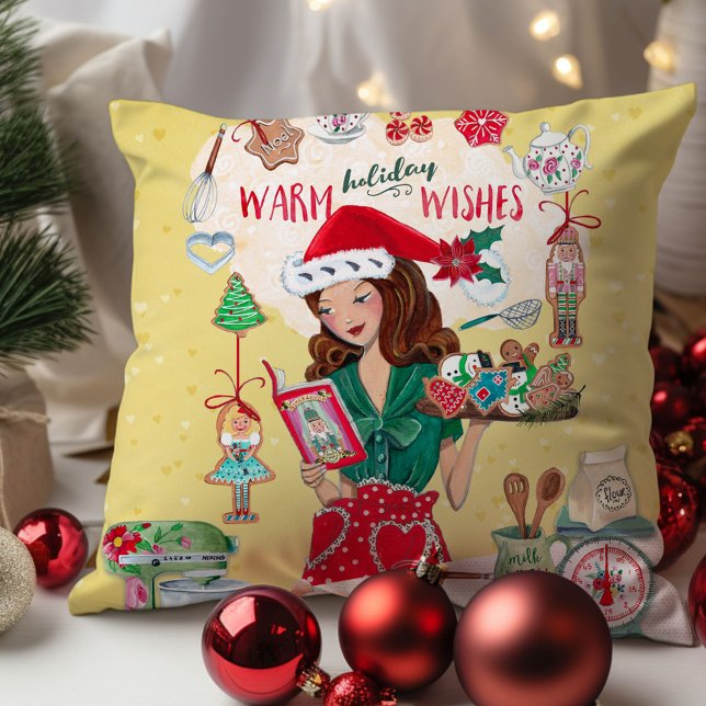 Cojín Decorativo Sra. Santa Chirstmas Nutcracker Cocina (Mrs Santa Chirstmas Nutcracker Cookies Kitchen Throw Pillow)