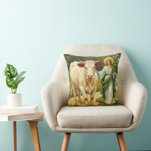 Cojín Decorativo St. Brigid y la vaca blanca (Imbolc)