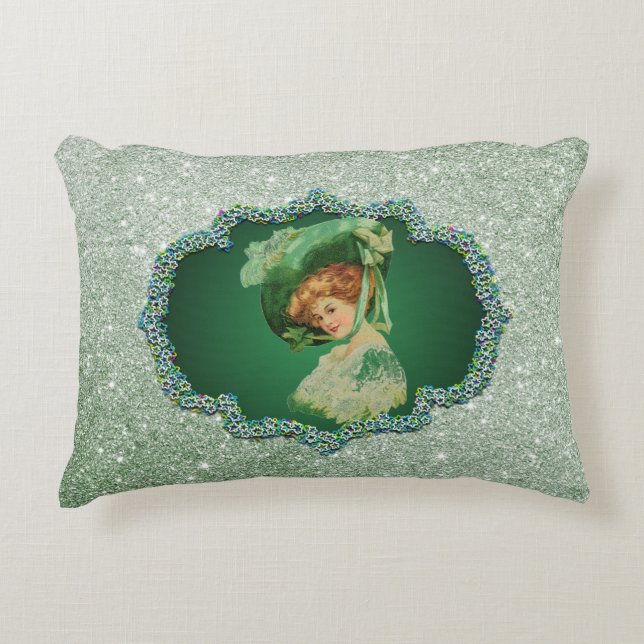 Cojín Decorativo St Patricks Day Lady Green Frame Soft Faux Purpuri (Anverso)