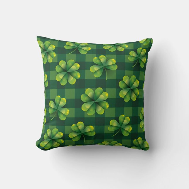 Cojín Decorativo St. Patrick's Day Shamrock Plaid (Anverso)