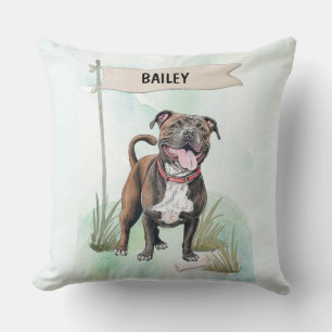 Cojín Decorativo Staffordshire Bull Terrier Acuarela Personalizada
