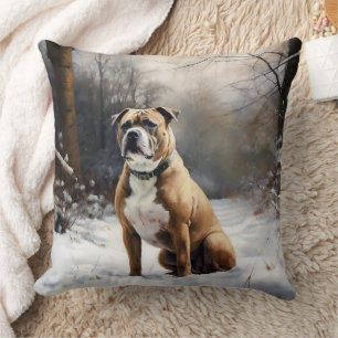 Cojín Decorativo Staffordshire Bull Terrier Deja que nieve Navidad