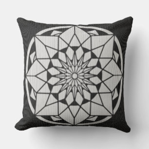 Cojín Decorativo Star Mandala tejiendo blanco y negro