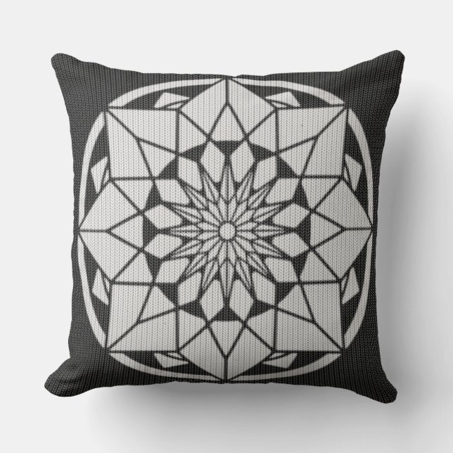 Cojín Decorativo Star Mandala tejiendo blanco y negro (Anverso)