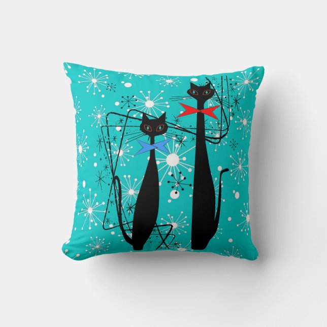 Cojín Decorativo Starburst moderno de gato Guay de la era atómica a (Anverso)