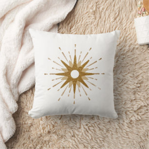 Cojín Decorativo Starburst moderno simple dorado y blanco