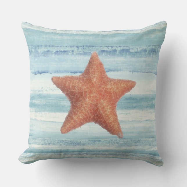 Cojín Decorativo Starfish pintado en franjas de color azul (Anverso)