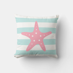 Cojín Decorativo Starfish rosa en franjas de menta