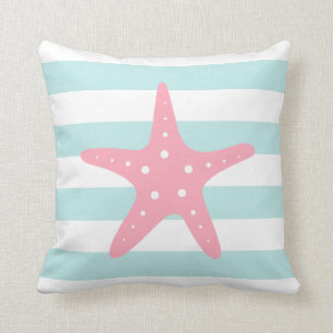 Cojín Decorativo Starfish rosa en franjas de menta