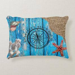 Cojín Decorativo Starfish Rústico Nautical Blue Wood