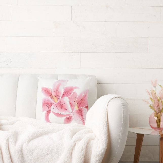 Cojín Decorativo Stargazer Lilies Acuarela Pillow (Sofá)