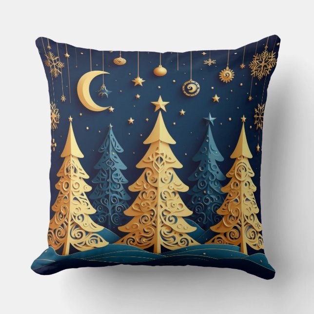 Cojín Decorativo Starlit Tree Dream – Golden Whimsy (Anverso)