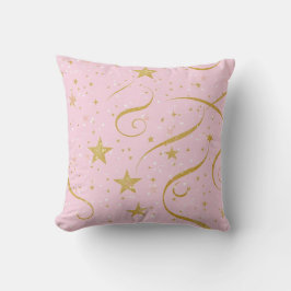 Cojín Decorativo Starry Dreams - Pillow de estrella rosada y dorada