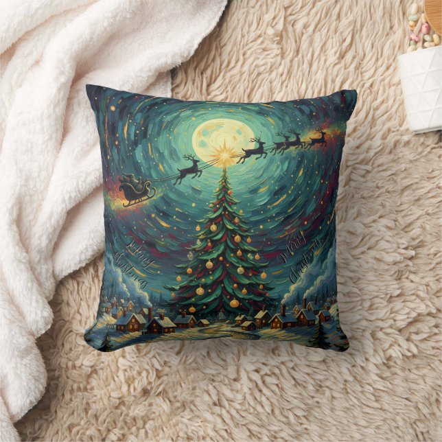 Cojín Decorativo Starry Night Christmas 16x16 Santa Sleigh (Manta)