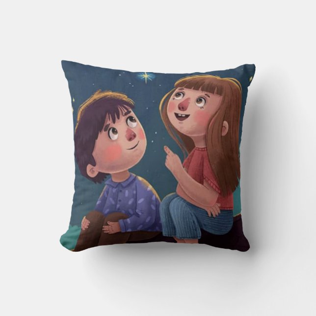 Cojín Decorativo Starry Night Dreams – Whimsical Kids Pillow (Anverso)