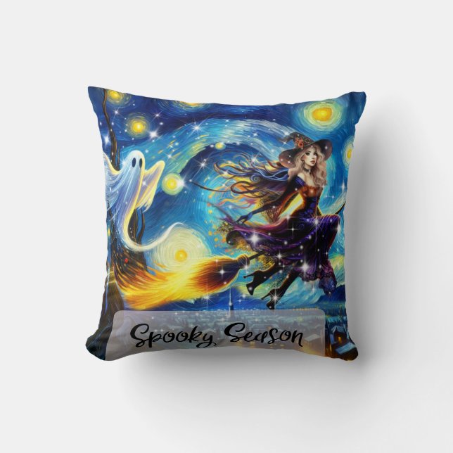 Cojín Decorativo Starry Night Witchy Halloween Design (Anverso)
