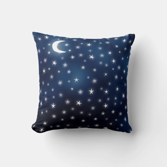 Cojín Decorativo Stars Moon Blue Night Sky Dream White Navy (Anverso)