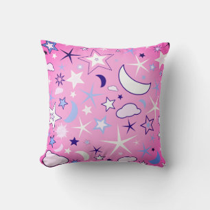 Cojín Decorativo Stars Moon Children se divierten en rosa