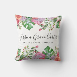 Cojín Decorativo Stats del nacimiento del bebé, decoración floral