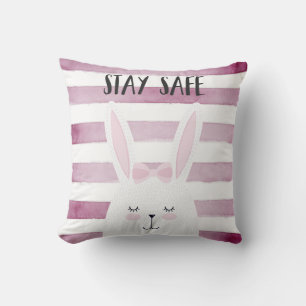 Cojín Decorativo Stay Safe Quote Funny Bunny in Pink Shades
