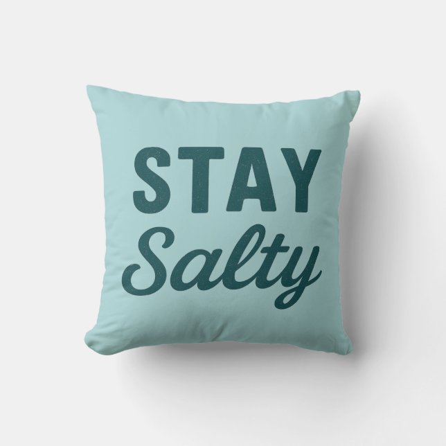 Cojín Decorativo Stay Salty | Reversible Teal Sea Glass Beach House (Anverso)