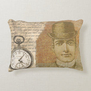 Cojín Decorativo Steampunk Man Pocket Watch Bowler Gorra
