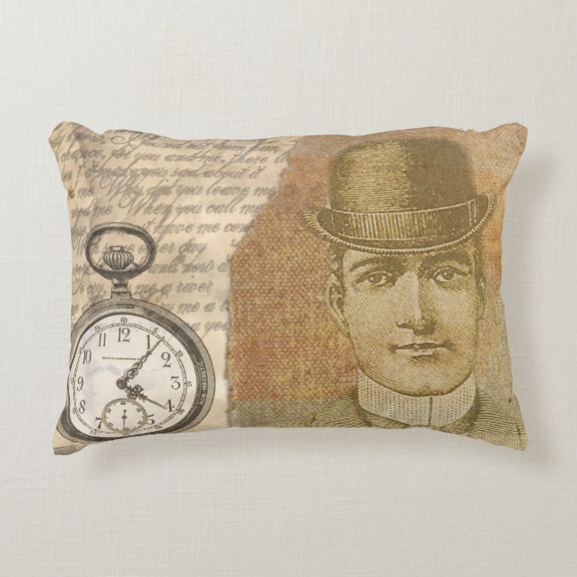 Cojín Decorativo Steampunk Man Pocket Watch Bowler Gorra (Anverso)