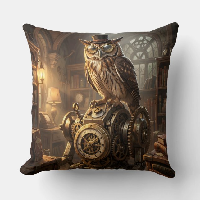 Cojín Decorativo steampunk owl clockwork art pillow (Anverso)