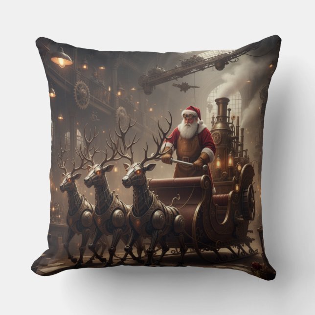 Cojín Decorativo Steampunk Santa's Dampf-Schlittenfahrt (Anverso)