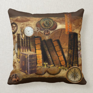 Cojín Decorativo Steampunk Victorian Old Map Collage