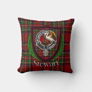 Cojín Decorativo Stewart Scottish Clan Tartan & Escudo