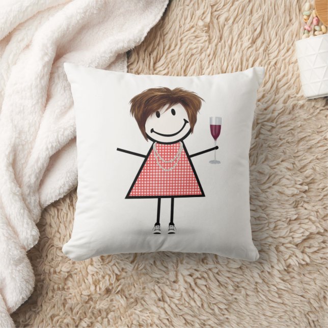 Cojín Decorativo Stick Figure Girl With Wine Glass (Manta)