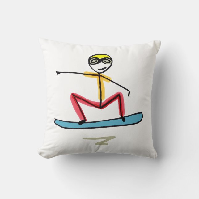Cojín Decorativo Stickman de snowboarding (Anverso)