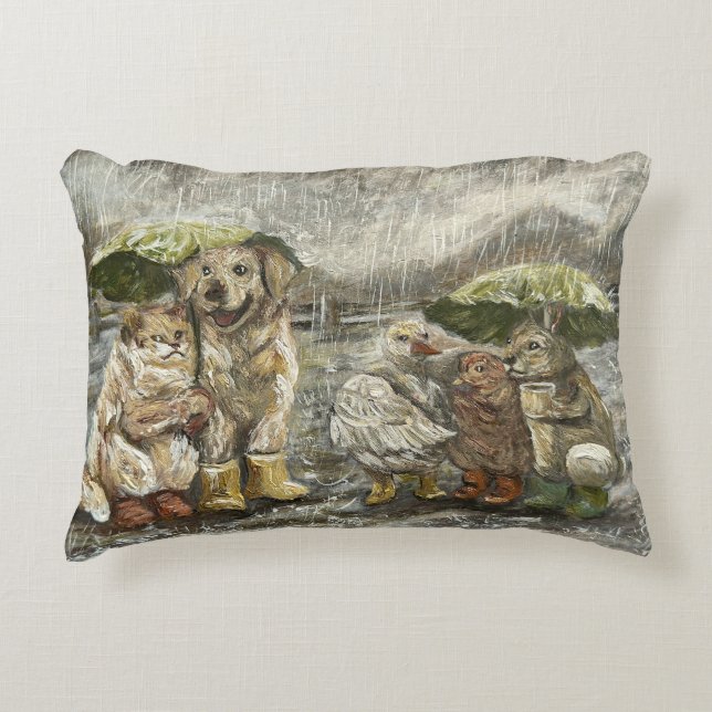 Cojín Decorativo Still Together Whimsical Farmhouse Animals Rainy  (Anverso)