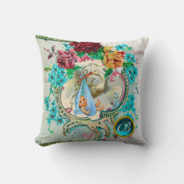 Cojín Decorativo STORK BOY BABY SHOWER Floral Monograma Keepsake