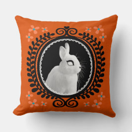 Cojín Decorativo Strange White Bunny: Orange, Teal, & Black 