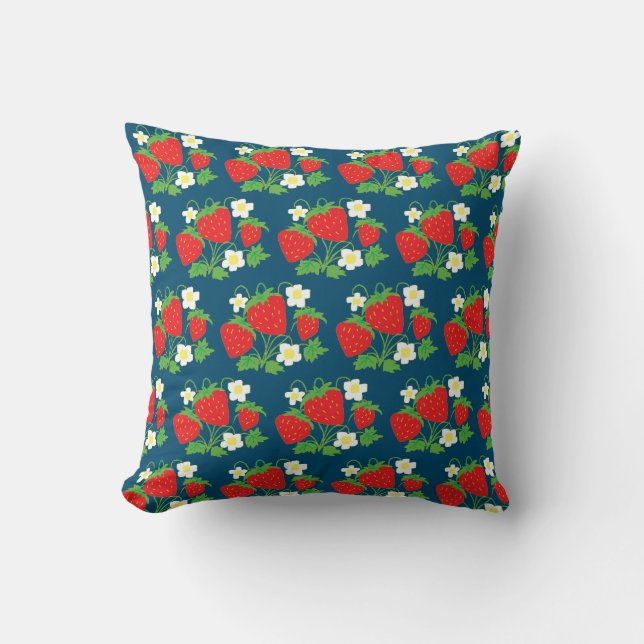 Cojín Decorativo Strawberry and Flower Blue Pattern (Anverso)