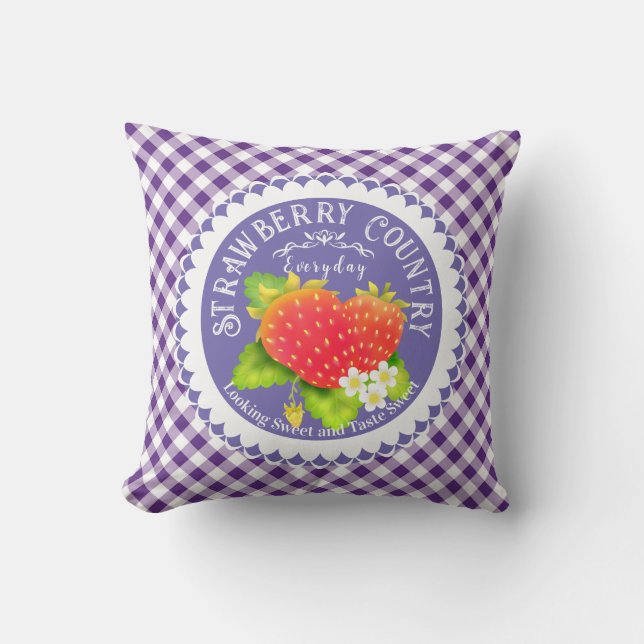 Cojín decorativo Strawberry Purple Gingham (Anverso)